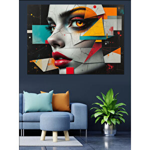 Soyut Renkli Kadın Portresi Dekoratif Kanvas - Mdf Ahşap Tablo 70x100 cm