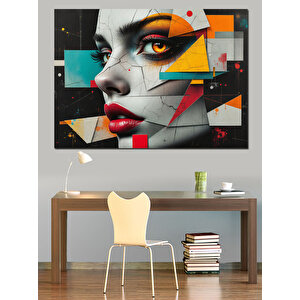 Soyut Renkli Kadın Portresi Dekoratif Kanvas - Mdf Ahşap Tablo