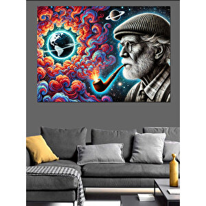 Pipolu Yaşlı Adam Dekoratif Kanvas - Mdf Ahşap Tablo 100x140 cm