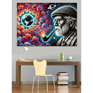 Pipolu Yaşlı Adam Dekoratif Kanvas - Mdf Ahşap Tablo 25x35 cm