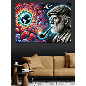 Pipolu Yaşlı Adam Dekoratif Kanvas - Mdf Ahşap Tablo