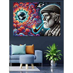 Pipolu Yaşlı Adam Dekoratif Kanvas - Mdf Ahşap Tablo