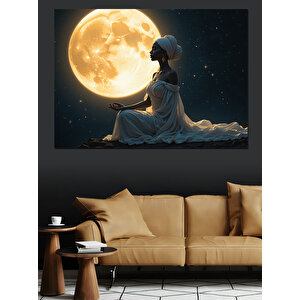 Dolunay Altında Meditasyon Kadın Dekoratif Kanvas - Mdf Ahşap Tablo