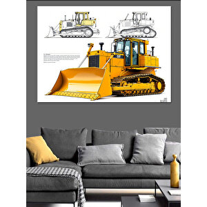 Büyük Sarı Grayder İş Makinesi Dekoratif Kanvas - Mdf Ahşap Tablo 70x100 cm