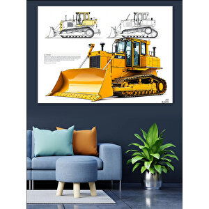 Büyük Sarı Grayder İş Makinesi Dekoratif Kanvas - Mdf Ahşap Tablo