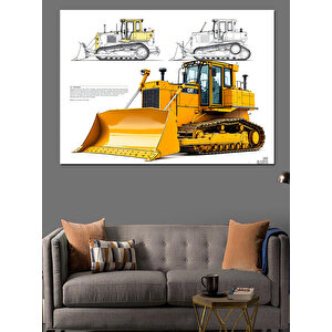 Büyük Sarı Grayder İş Makinesi Dekoratif Kanvas - Mdf Ahşap Tablo