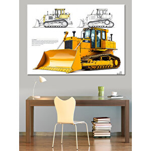 Büyük Sarı Grayder İş Makinesi Dekoratif Kanvas - Mdf Ahşap Tablo 50x70 cm