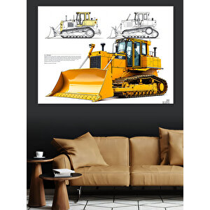 Büyük Sarı Grayder İş Makinesi Dekoratif Kanvas - Mdf Ahşap Tablo 50x70 cm