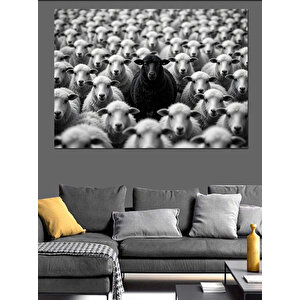 Siyah Beyaz Koyun Sürüsü Dekoratif Kanvas - Mdf Ahşap Tablo 25x35 cm