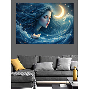 Dolunay Altında Su Kadını Dekoratif Kanvas - Mdf Ahşap Tablo