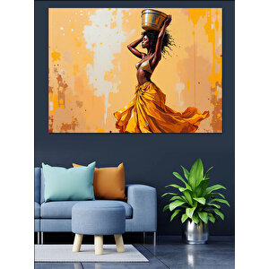 Sarı Elbiseli Su Taşıyan Kadın Dekoratif Kanvas - Mdf Ahşap Tablo 70x100 cm