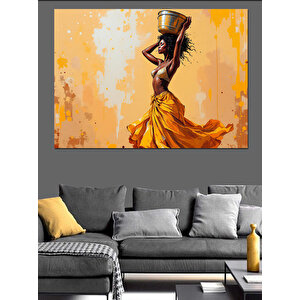 Sarı Elbiseli Su Taşıyan Kadın Dekoratif Kanvas - Mdf Ahşap Tablo