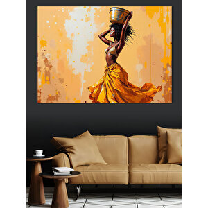 Sarı Elbiseli Su Taşıyan Kadın Dekoratif Kanvas - Mdf Ahşap Tablo