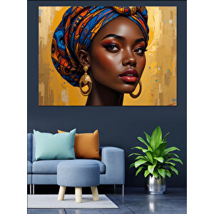Geleneksel Kıyafetli Siyahi Kadın Dekoratif Kanvas - Mdf Ahşap Tablo 50x70 cm