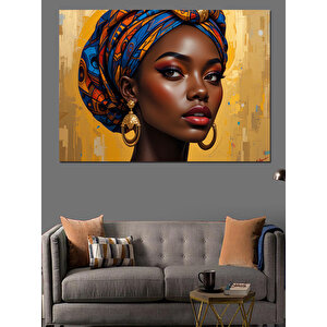 Geleneksel Kıyafetli Siyahi Kadın Dekoratif Kanvas - Mdf Ahşap Tablo 50x70 cm