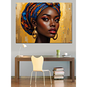 Geleneksel Kıyafetli Siyahi Kadın Dekoratif Kanvas - Mdf Ahşap Tablo 50x70 cm