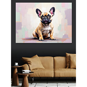 Renkli Arka Plan Fransız Bulldog Dekoratif Kanvas - Mdf Ahşap Tablo 25x35 cm