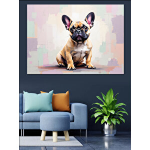 Renkli Arka Plan Fransız Bulldog Dekoratif Kanvas - Mdf Ahşap Tablo 25x35 cm