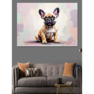 Renkli Arka Plan Fransız Bulldog Dekoratif Kanvas - Mdf Ahşap Tablo 100x140 cm