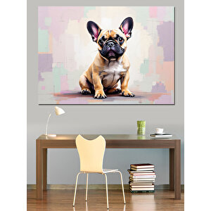 Renkli Arka Plan Fransız Bulldog Dekoratif Kanvas - Mdf Ahşap Tablo