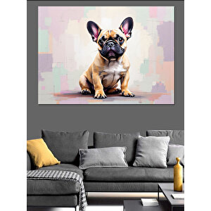Renkli Arka Plan Fransız Bulldog Dekoratif Kanvas - Mdf Ahşap Tablo