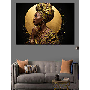 Altın Taçlı Profil Kadın Dekoratif Kanvas - Mdf Ahşap Tablo 50x70 cm