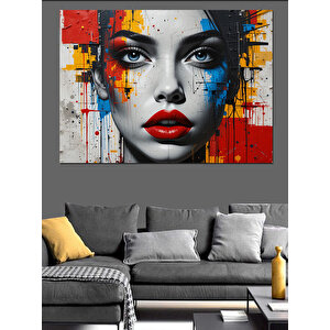 Renkli Soyut Kadın Portresi Dekoratif Kanvas - Mdf Ahşap Tablo 70x100 cm