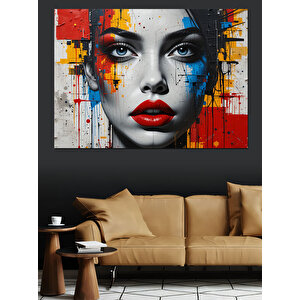Renkli Soyut Kadın Portresi Dekoratif Kanvas - Mdf Ahşap Tablo 70x100 cm