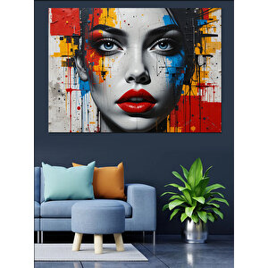 Renkli Soyut Kadın Portresi Dekoratif Kanvas - Mdf Ahşap Tablo 70x100 cm