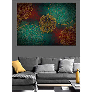 Altın Motifli Yeşil Zemin Dekoratif Kanvas - Mdf Ahşap Tablo 100x140 cm