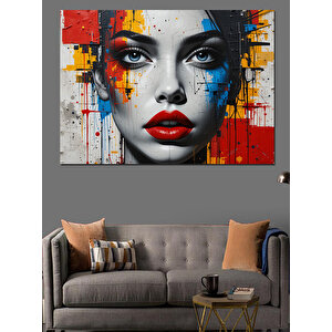 Renkli Soyut Kadın Portresi Dekoratif Kanvas - Mdf Ahşap Tablo