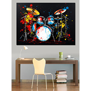 Renkli Davul Seti Dekoratif Kanvas - Mdf Ahşap Tablo 50x70 cm
