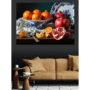 Turuncu Ve Nar Tabağı Dekoratif Kanvas - Mdf Ahşap Tablo 100x140 cm