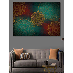 Altın Motifli Yeşil Zemin Dekoratif Kanvas - Mdf Ahşap Tablo 35x50 cm