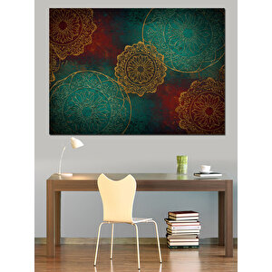Altın Motifli Yeşil Zemin Dekoratif Kanvas - Mdf Ahşap Tablo 35x50 cm