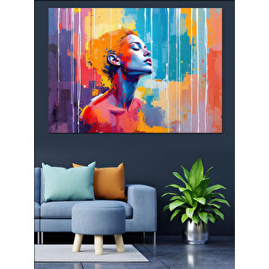 Soyut Renkli Kadın Portresi Dekoratif Kanvas - Mdf Ahşap Tablo