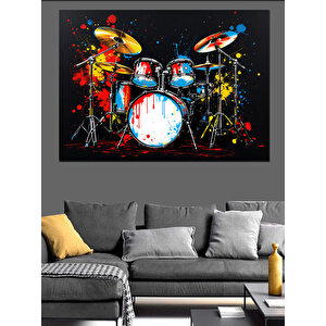 Renkli Davul Seti Dekoratif Kanvas - Mdf Ahşap Tablo 25x35 cm