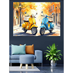Mavi Ve Sarı Scooter Dekoratif Kanvas - Mdf Ahşap Tablo