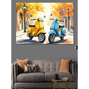 Mavi Ve Sarı Scooter Dekoratif Kanvas - Mdf Ahşap Tablo