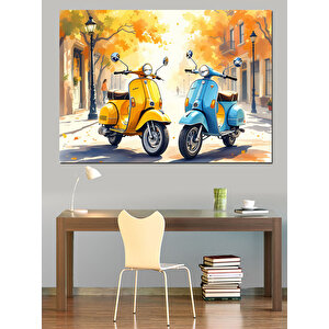 Mavi Ve Sarı Scooter Dekoratif Kanvas - Mdf Ahşap Tablo 70x100 cm