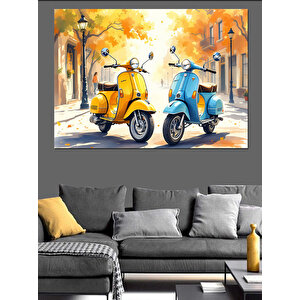 Mavi Ve Sarı Scooter Dekoratif Kanvas - Mdf Ahşap Tablo 70x100 cm