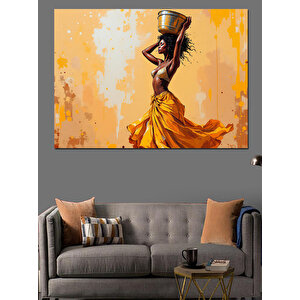 Sarı Elbiseli Su Taşıyan Kadın Dekoratif Kanvas - Mdf Ahşap Tablo 100x140 cm