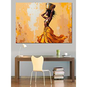Sarı Elbiseli Su Taşıyan Kadın Dekoratif Kanvas - Mdf Ahşap Tablo 100x140 cm