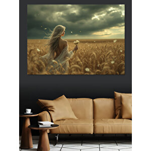Buğday Tarlasında Kadın Silüeti Dekoratif Kanvas - Mdf Ahşap Tablo 70x100 cm