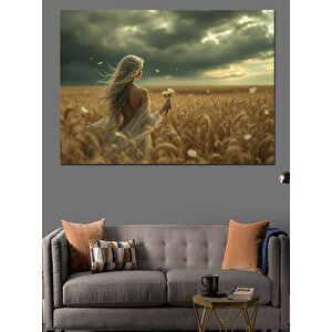 Buğday Tarlasında Kadın Silüeti Dekoratif Kanvas - Mdf Ahşap Tablo