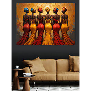 Renkli Elbiseli Kadın Figürleri Dekoratif Kanvas - Mdf Ahşap Tablo 50x70 cm