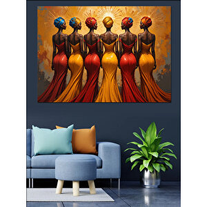 Renkli Elbiseli Kadın Figürleri Dekoratif Kanvas - Mdf Ahşap Tablo 50x70 cm