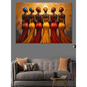 Renkli Elbiseli Kadın Figürleri Dekoratif Kanvas - Mdf Ahşap Tablo 50x70 cm