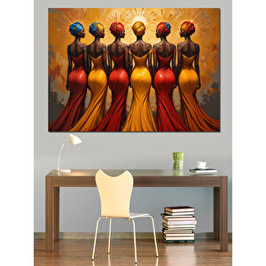 Renkli Elbiseli Kadın Figürleri Dekoratif Kanvas - Mdf Ahşap Tablo