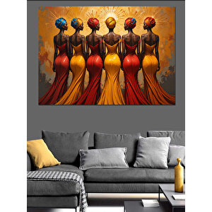 Renkli Elbiseli Kadın Figürleri Dekoratif Kanvas - Mdf Ahşap Tablo